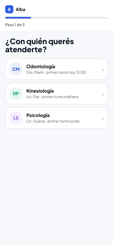 Reserva de turno de Alba en un celular